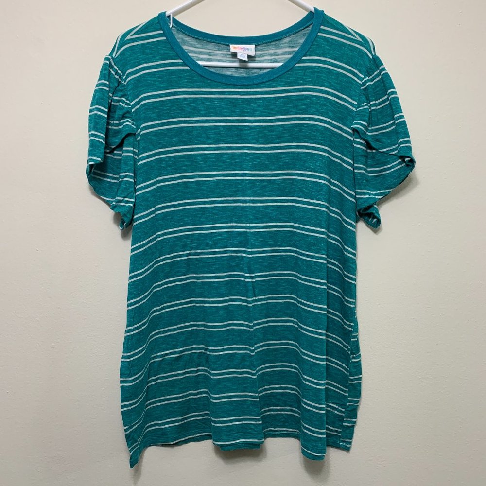 LuLaRoe Olive- Bright Teal with White doubled strips